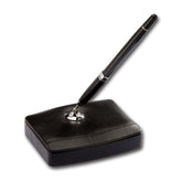 Classic Black Leather Single Pen Stand, Silver